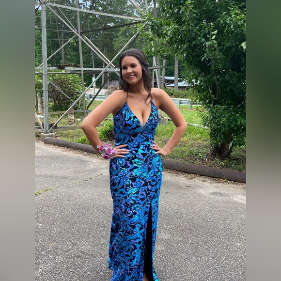 gorgeous teal and lavender sequin prom dress - Picture 7 of 7